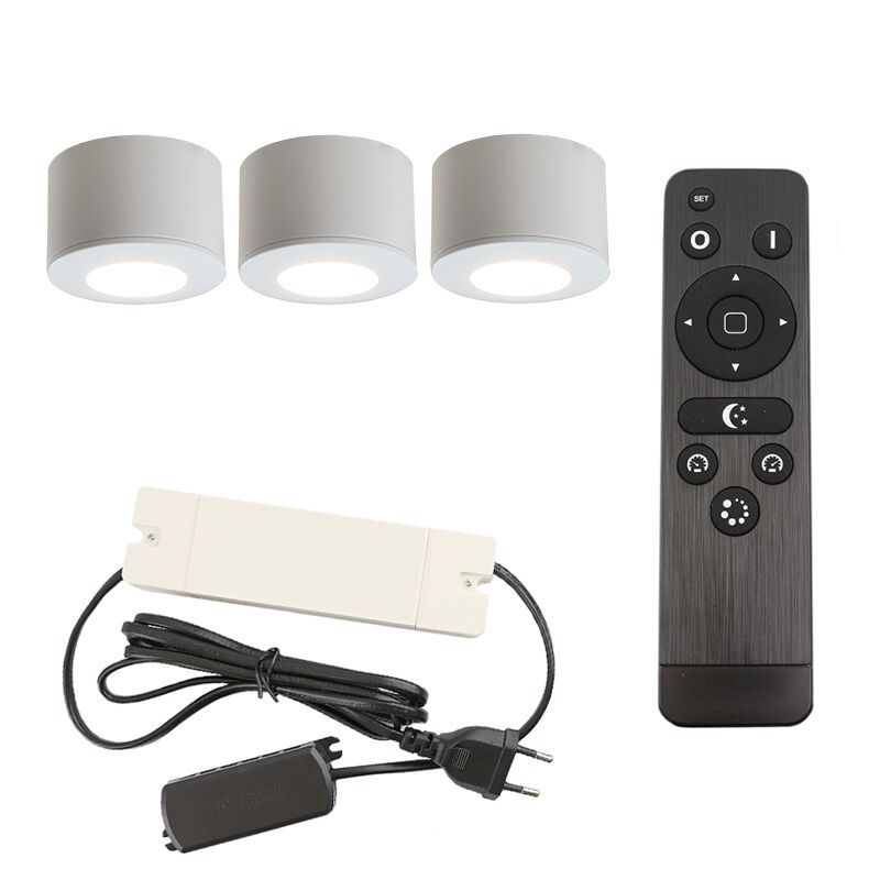 3 spots en saillie veranda ronds blancs Vasso, IP44, avec kit de connexion et télécommande 3 spots en saillie veranda ronds blancs Vasso, IP44, avec kit de connexion et télécommande