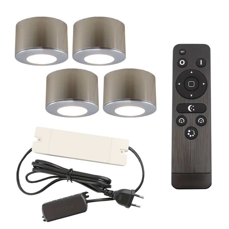 4 spots en saillie veranda ronds chromés Vasso, IP44, avec kit de connexion et télécommande 4 spots en saillie veranda ronds chromés Vasso, IP44, avec kit de connexion et télécommande