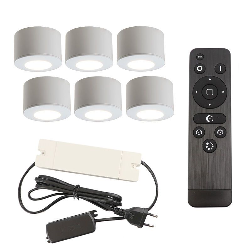 6 spots en saillie veranda ronds blancs Vasso, IP44, avec kit de connexion et télécommande 6 spots en saillie veranda ronds blancs Vasso, IP44, avec kit de connexion et télécommande