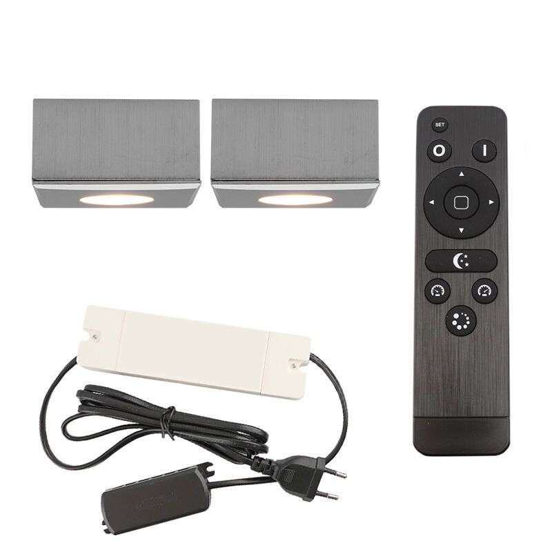 2 spots en saillie veranda carrés chromés Fredo, IP44, avec kit de connexion et télécommande