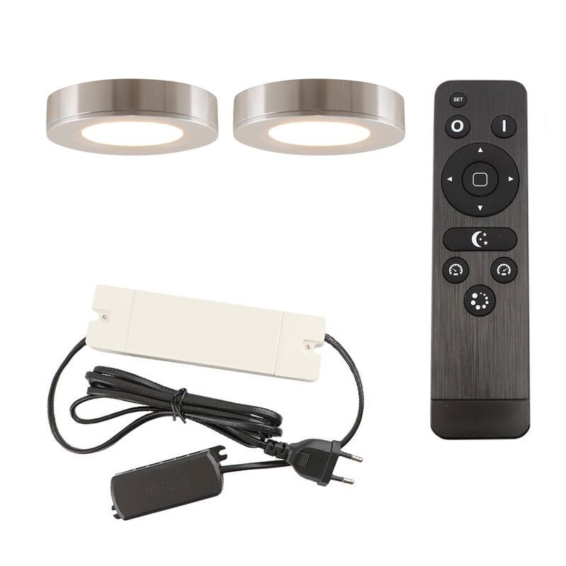 2 lampes rondes sous placard de cuisine, argent, avec kit de connexion et télécommande 2 lampes rondes sous placard de cuisine, argent, avec kit de connexion et télécommande