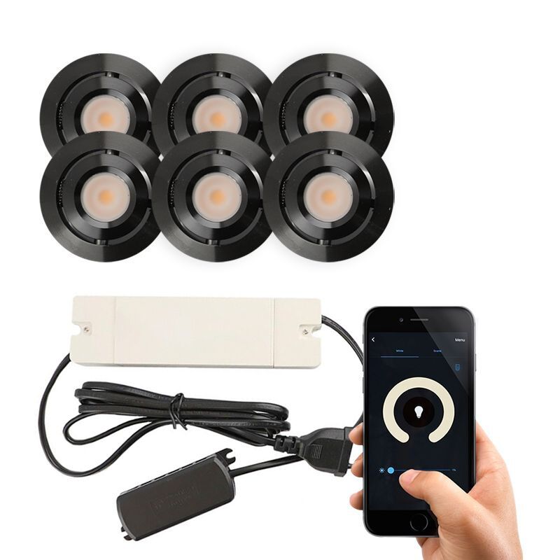6 spots connectés veranda orientable Rona, IP44, avec kit de connexion, noir 6 spots connectés veranda orientable Rona, IP44, avec kit de connexion, noir