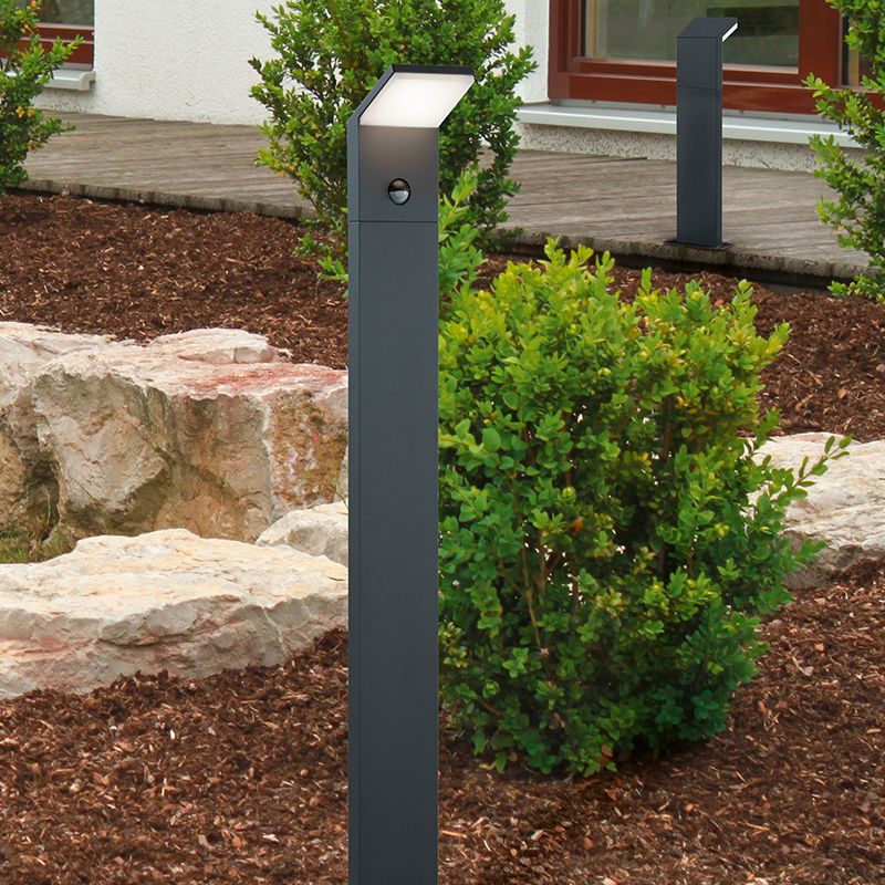 Lampadaire extérieur avec détecteur de mouvement moderne anthracite, Solana, 9W, 3000K LED, IP54