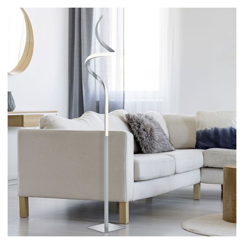 Lampadaire moderne nickel, Aby, 11W, 3000K LED, avec variateur tactile