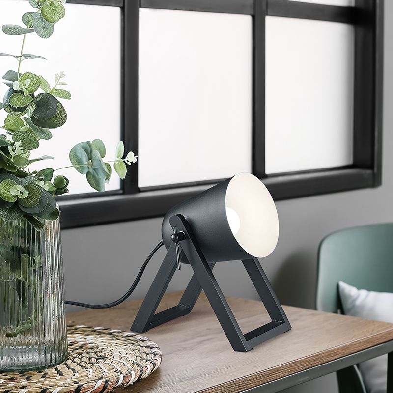 Lampe de table en bois noire, Sacha, avec interrupteur