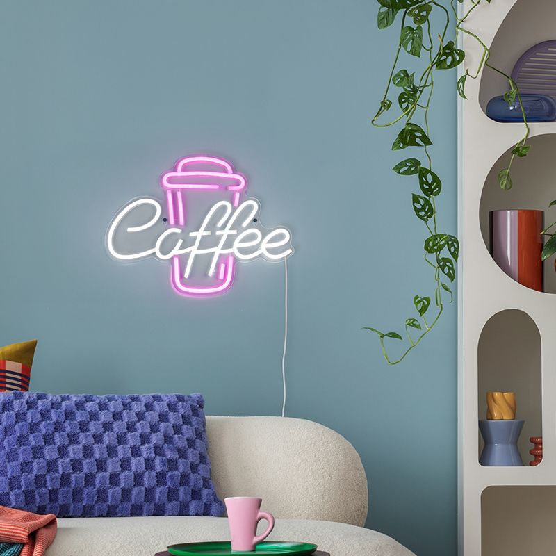 Applique murale en plastique transparente, Coffee, 5W, rose LED, avec interrupteur