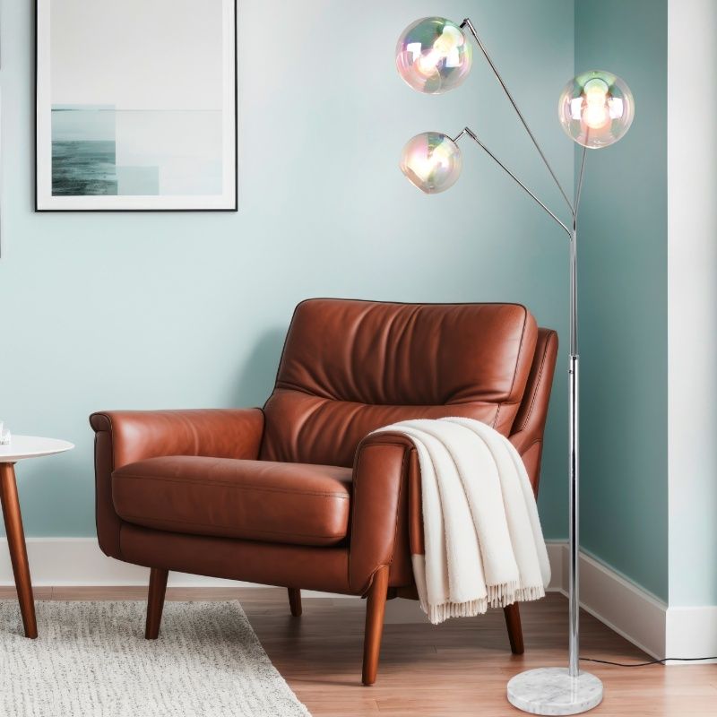 Lampadaire design chromé, Rahma, avec interrupteur