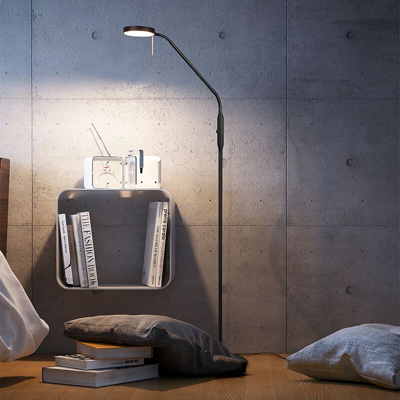 Lampadaire liseuse moderne noir, Bilge, 12W, blanc chaud à froid réglable LED, avec variateur tactile