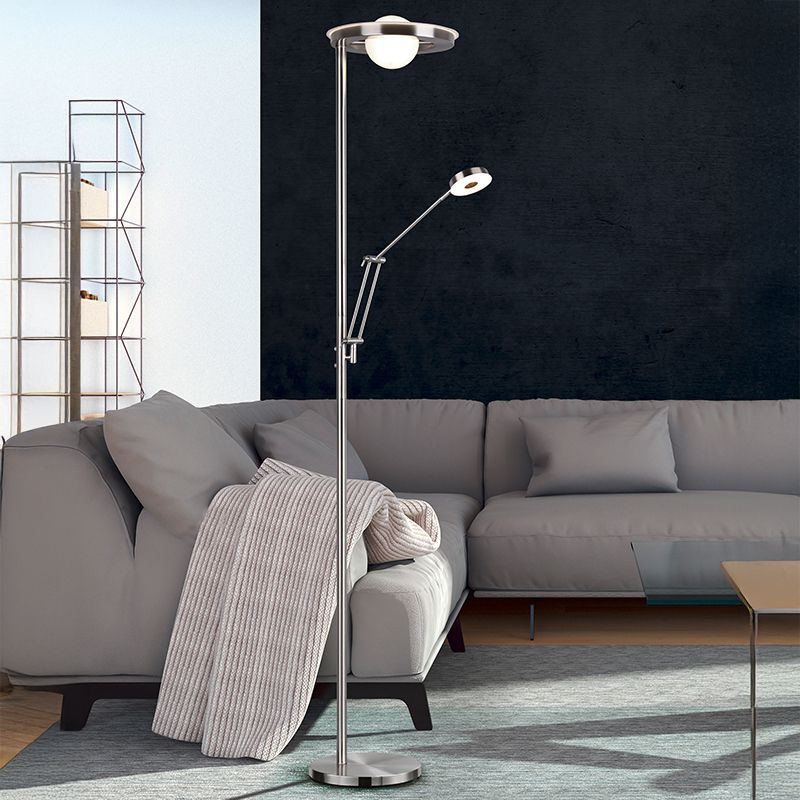 Lampadaire liseuse moderne nickel, Yazid, 32W, couleur réglable LED, avec variateur tactile Lampadaire liseuse moderne nickel, Yazid, 32W, couleur réglable LED, avec variateur tactile