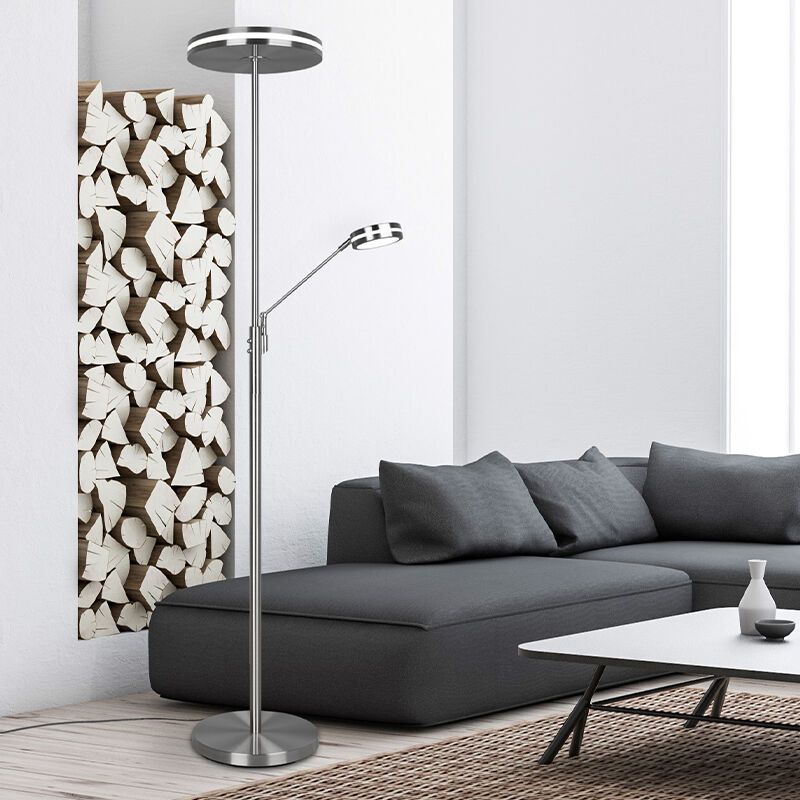 Lampadaire liseuse moderne nickel, Marjon, 35W, blanc chaud à froid réglable LED, avec variateur tactile Lampadaire liseuse moderne nickel, Marjon, 35W, blanc chaud à froid réglable LED, avec variateur tactile