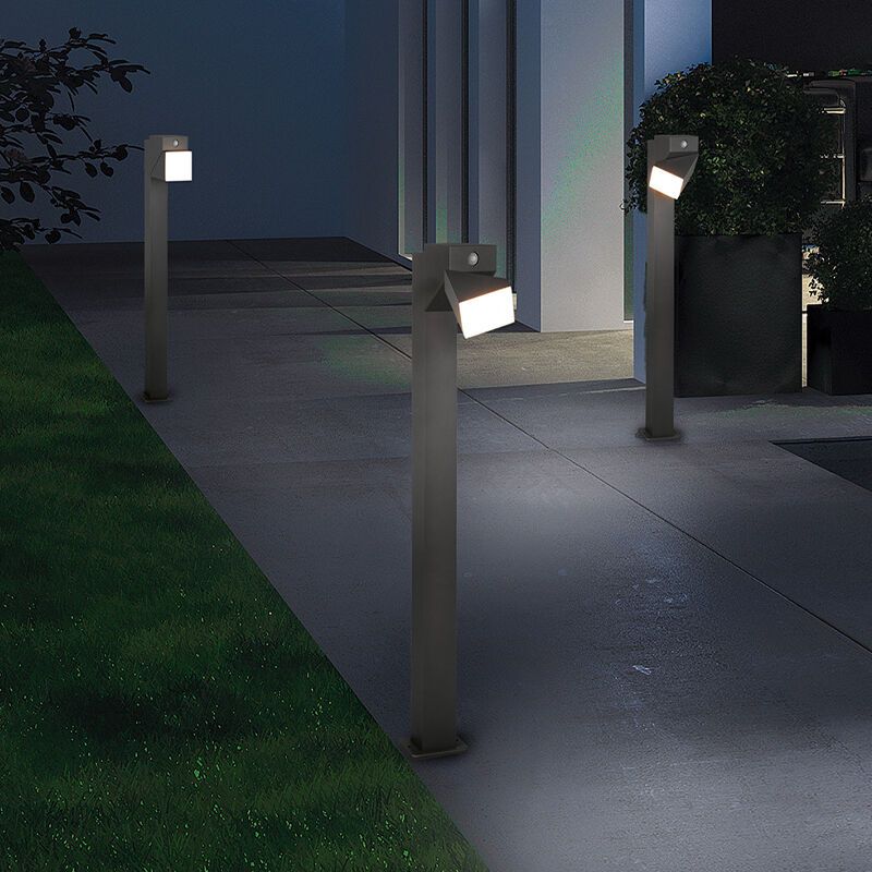 Lampadaire extérieur avec détecteur de mouvement moderne anthracite, Liron, 7W, 3000K LED, IP54