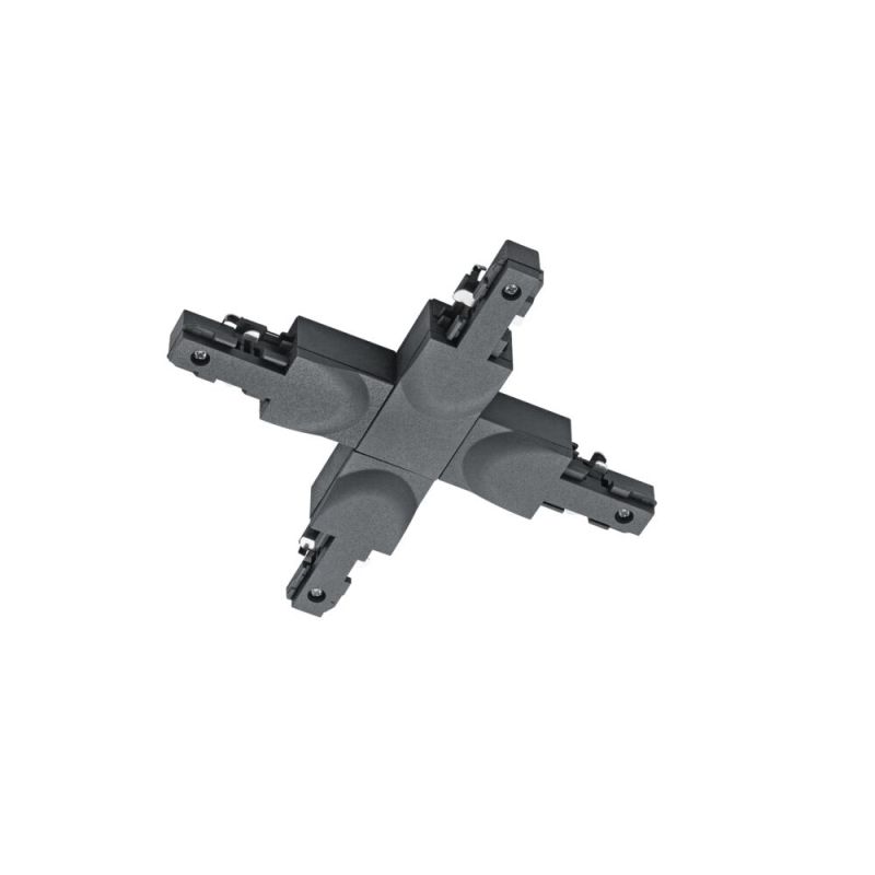 Connecteur croisé pour éclairage sur rail biphasé, plastique, noir Connecteur croisé pour éclairage sur rail biphasé, plastique, noir