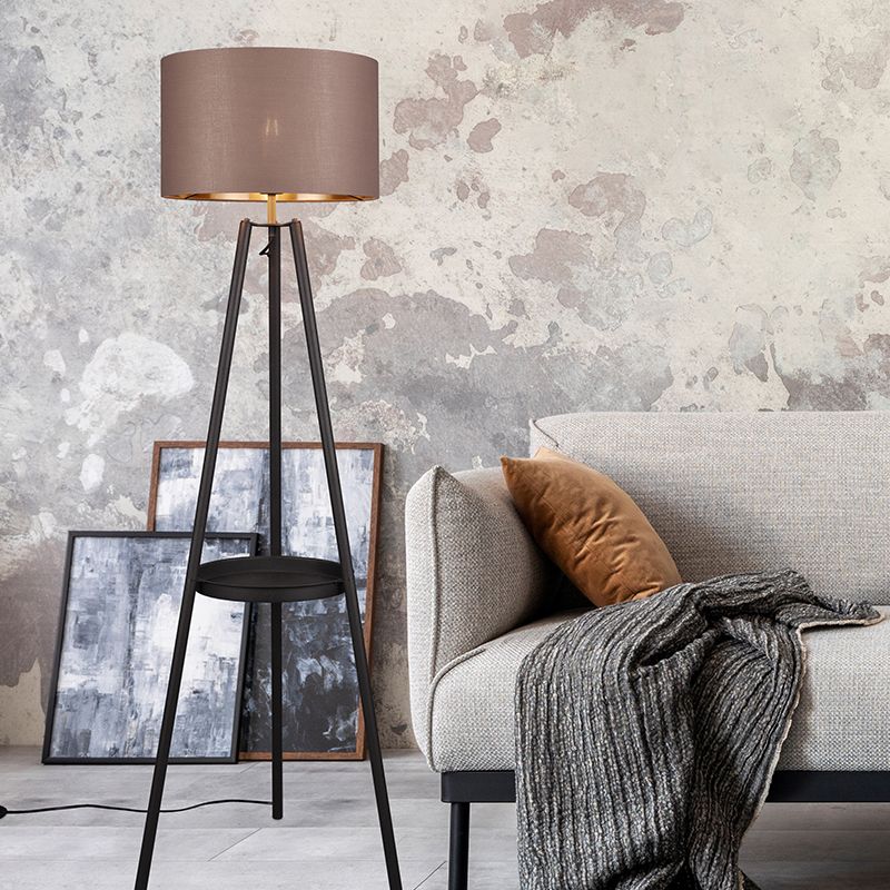Lampadaire trépied moderne taupe, Wendel, avec interrupteur