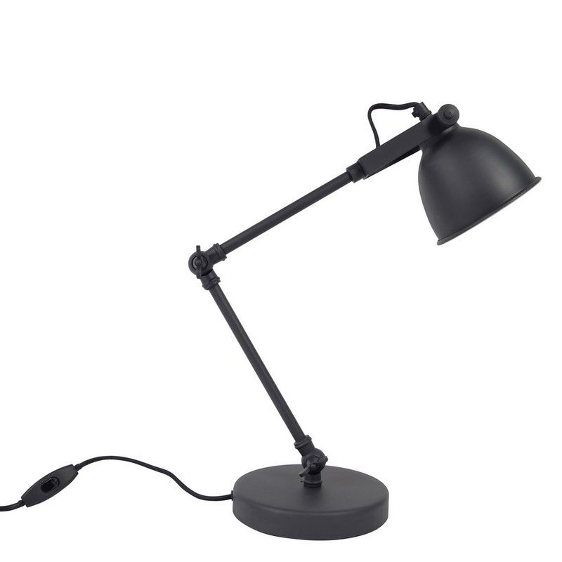 Lampe de table noire industrielle, Ferdy, avec interrupteur