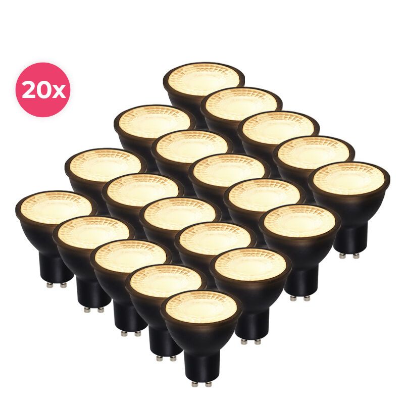20-pack Noir LED GU10 place Antonie, 3 Watt 2700K (Blanc Chaud)