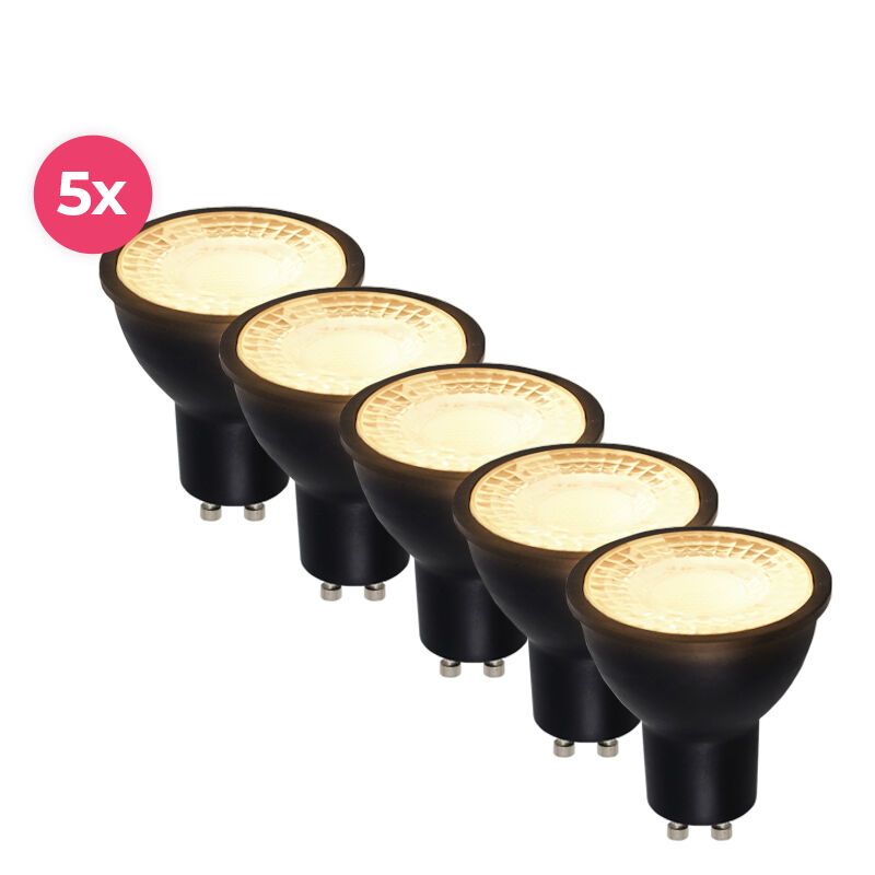 5-pack regulable Noir LED GU10 place Antonie, 5 Watt 2700K (Blanc Chaud)