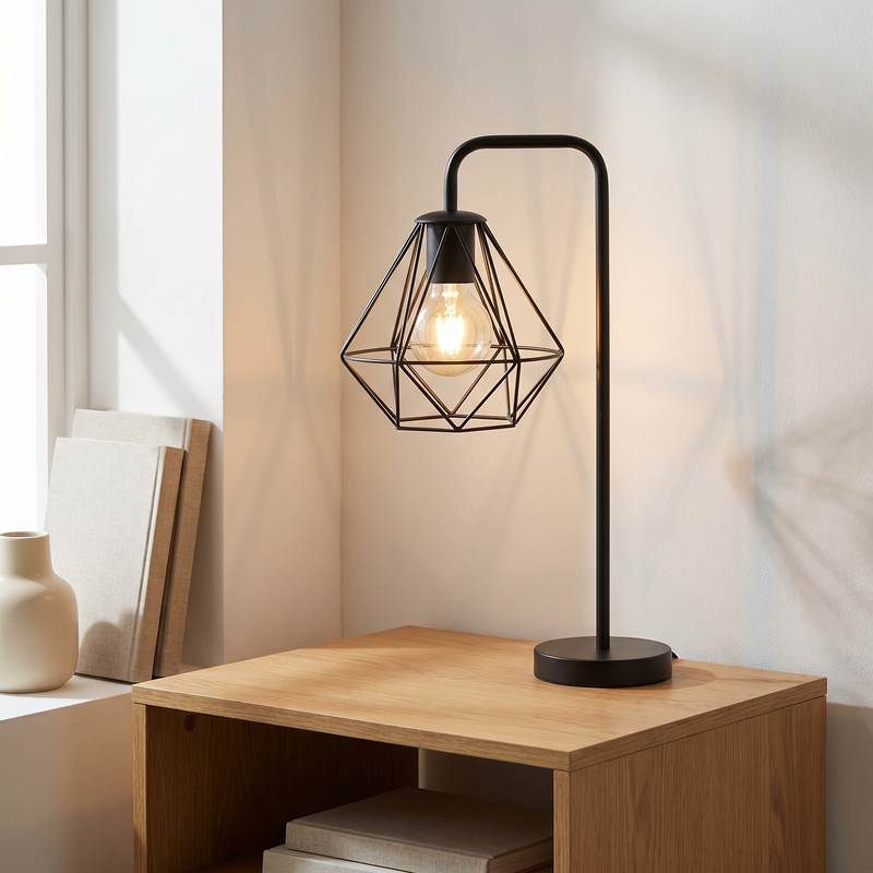 Lampe de table noire industrielle, Jochem, avec interrupteur