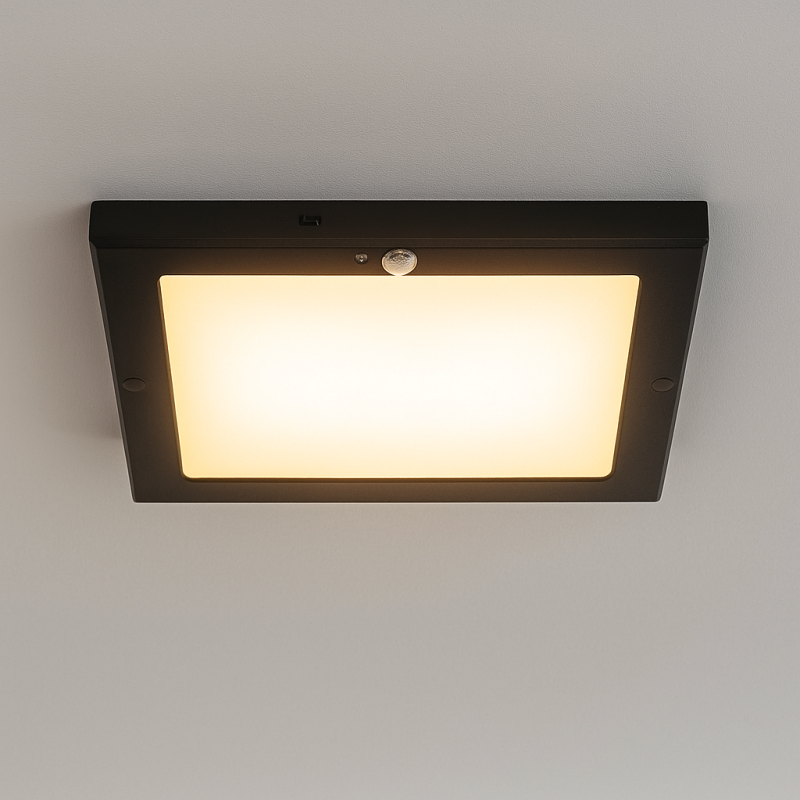 Plafonnier avec capteur noir en plastique, Luan, 18W, 3000K LED