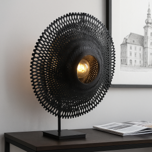 Lampe de table en rotin noire, Cordoba, avec interrupteur