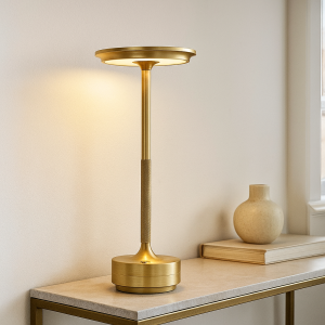 Lampe de table rechargeable dorée moderne, Arvind, 3W, blanc chaud à froid réglable LED, avec interrupteur