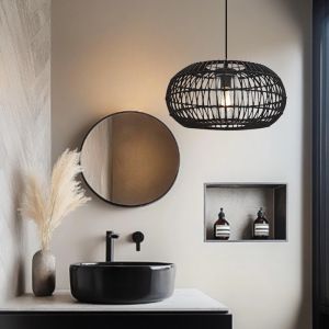 Suspension salle de bain en rotin noir, Emilio, IP44