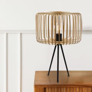 Lampe de table en bambou marronne, Tina, avec interrupteur