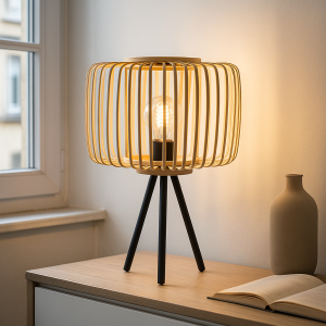 Lampe de table en bambou marronne, Tina, avec interrupteur