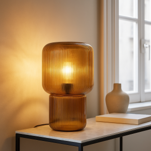 Lampe de table marronne design, Chelsea, avec interrupteur