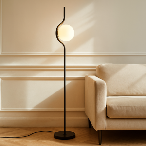 Lampadaire noir moderne, Merel, avec interrupteur