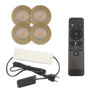4 spots encastrés veranda de coleur laiton Dico, IP65, avec kit de connexion et télécommande