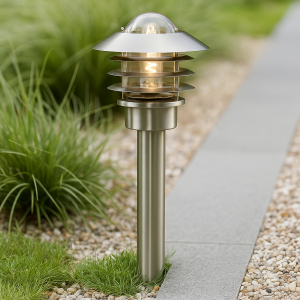 Luminaire extérieur argenté en acier inoxydable, Felice, IP44