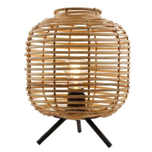 Lampe de table en rotin marronne, Pinar, avec interrupteur