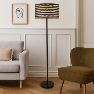 Lampadaire en bambou noir, Jildau, avec interrupteur