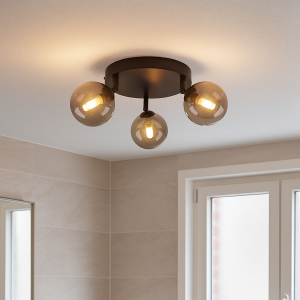 Plafonnier salle de bain noir moderne, Amer, IP44