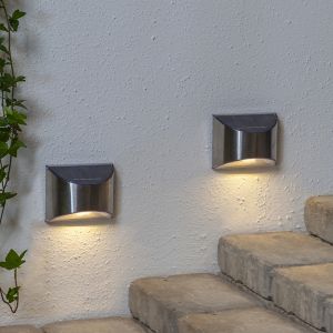 Lot de 2 lampes murales solaires Amier, argent, avec capteur crépusculaire