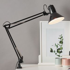 Spot à pince noir en métal, Katharina, avec interrupteur