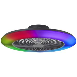 Ventilateur de plafond noir moderne, Sofieke, 48W, RGBW LED, avec télécommande