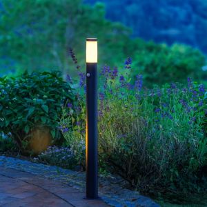 Lampadaire extérieur avec détecteur de mouvement noir en métal, Meis, IP44