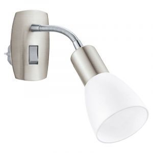 Applique murale prise nickel en plastique, Alem, avec interrupteur