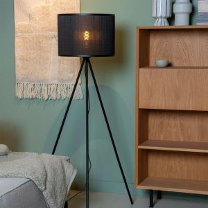 Lampadaire trépied en bambou noir, Tagalog, avec interrupteur