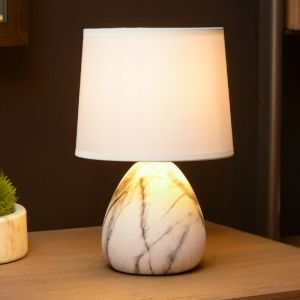 Lampe de table en céramique blanche, Marmo, avec interrupteur