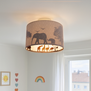 Plafonnier pour enfants gris en tissu, Safari