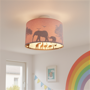 Plafonnier pour enfants rose en tissu, Safari