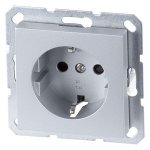Prise S-Line Q-Link Montage encastré Mise à la terre simple, couleur gris / aluminium