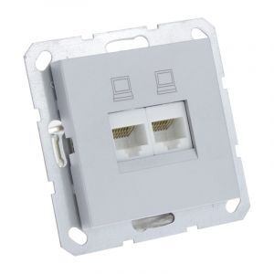Prise S-Line Q-Link, montage encastré, téléphone / données 2X8 broches, couleur gris / aluminium