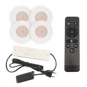 4 spots encastrés veranda blanc Dico, IP65, avec kit de connexion et télécommande
