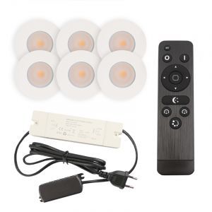 6 spots encastrés veranda blanc Dico, IP65, avec kit de connexion et télécommande