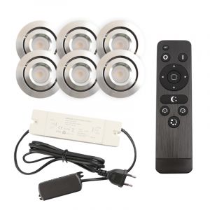 6 spots veranda orientable Rona, IP44, avec kit de connexion et télécommande, chromé
