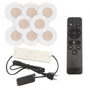 8 spots encastrés veranda blanc Dico, IP65, avec kit de connexion et télécommande