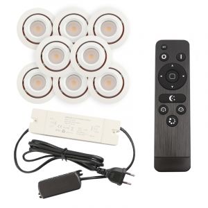 8 spots veranda orientable Rona, IP44, avec kit de connexion et télécommande, blanc